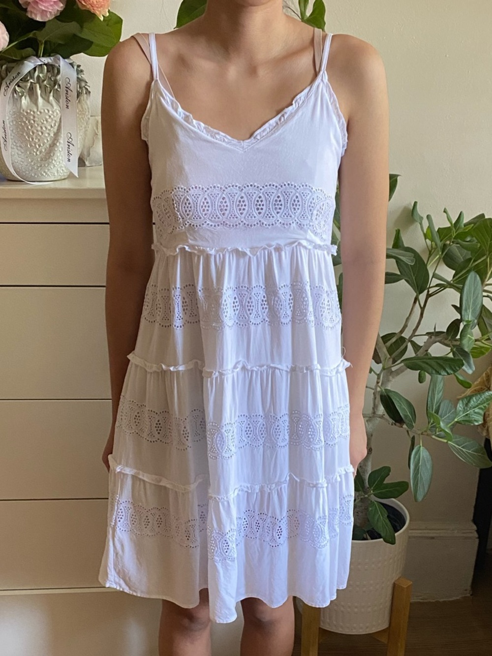 Jessica Simpson White Eyelet Tiered Mini Sundress